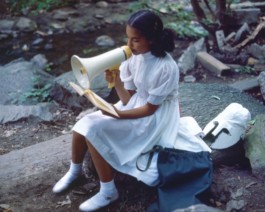 Lorraine O’Grady, Rivers First Draft: A Little Girl with Pink Sash Memorizes her Latin Lesson, 1982